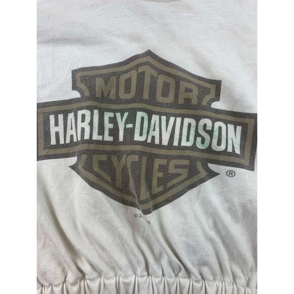 VTG Harley Davidson Cropped Graphic Shirt Size Small Camo Flames Tulsa Oklahoma - Picture 8 of 11